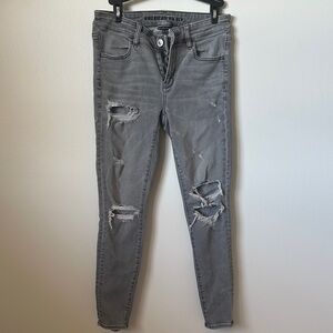 American Eagle Outfitters Gray Ripped Skinny Jeans